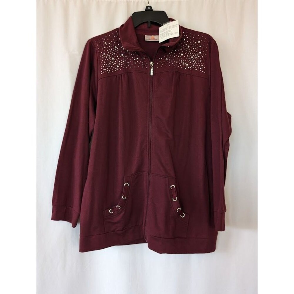 Quacker Factory Jacket Women's‎ Size Large Full Zip Embellished Pockets Red NEW